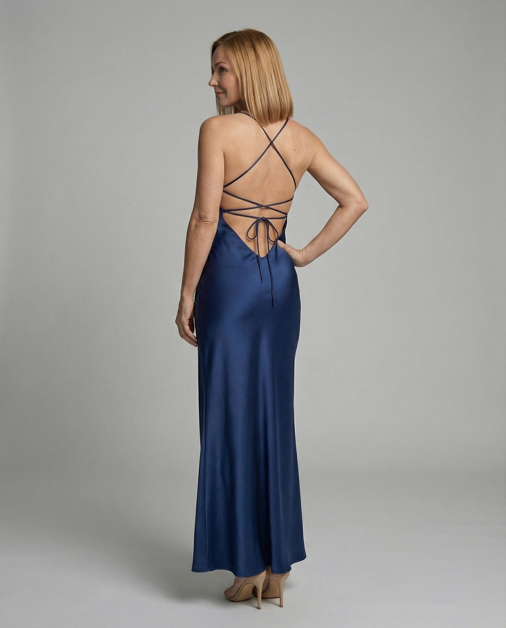Damen Abendkleid Satin mit Schlitz