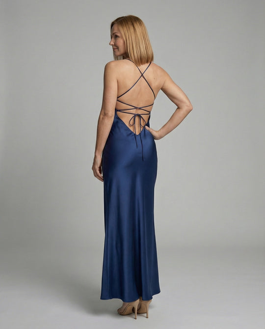 Damen Abendkleid Satin mit Schlitz