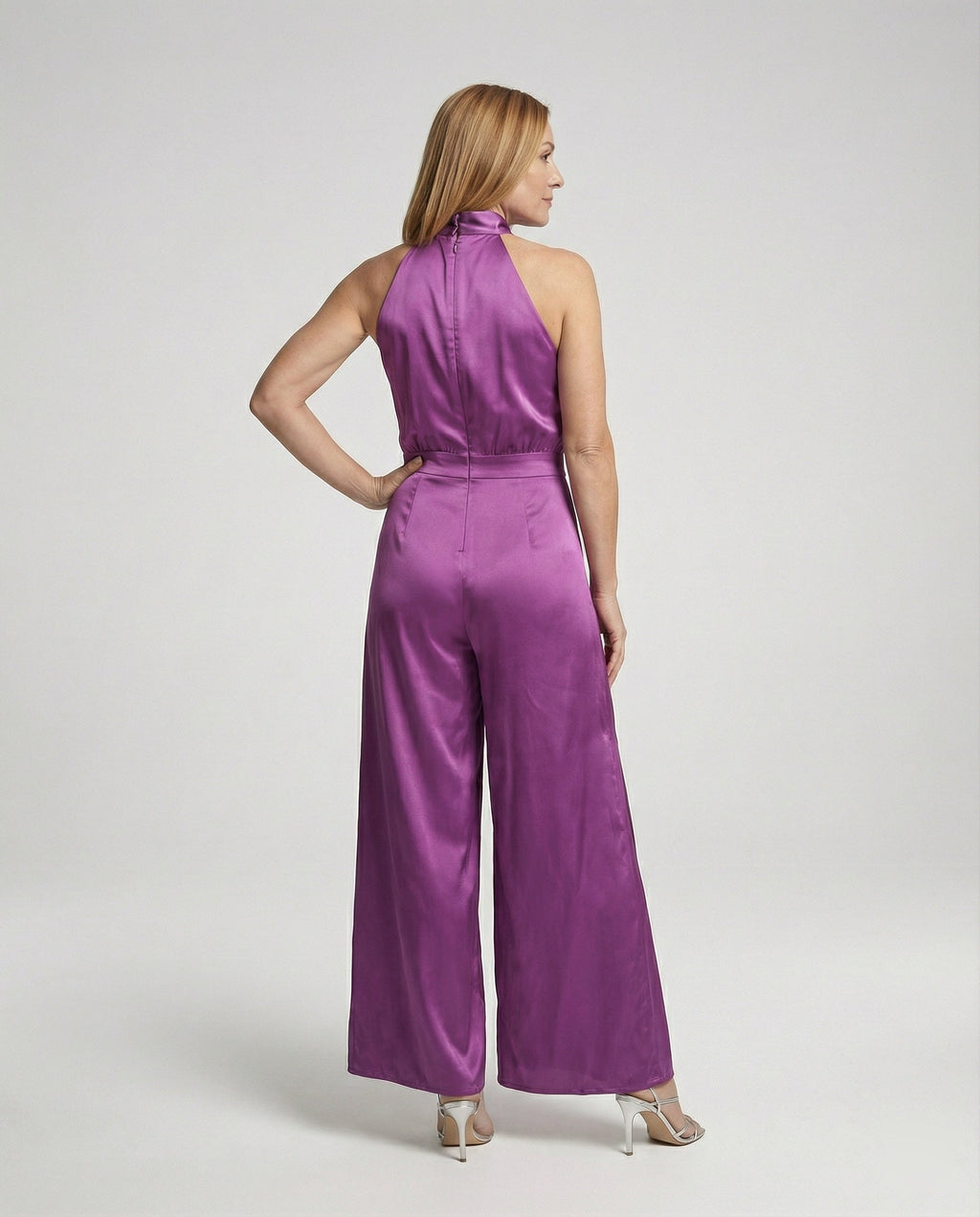 Damen Jumpsuit Satin Halterkragen