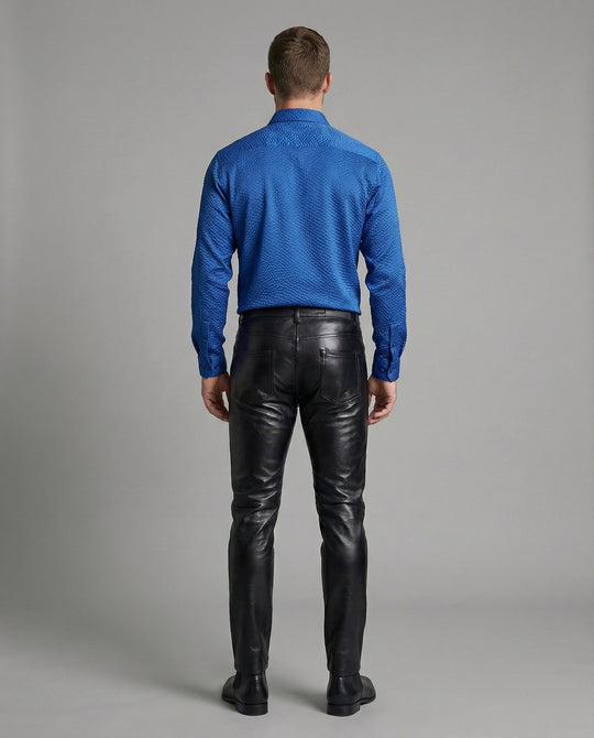 Herren Kunstleder Hose Slim Fit mit Steppdetails