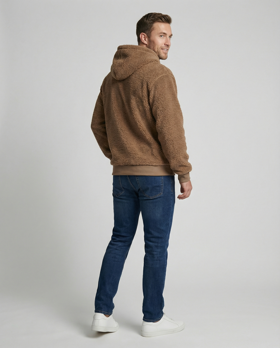 Herren Kuscheliger Teddy-Pullover mit Kapuze und elastischem Bund
