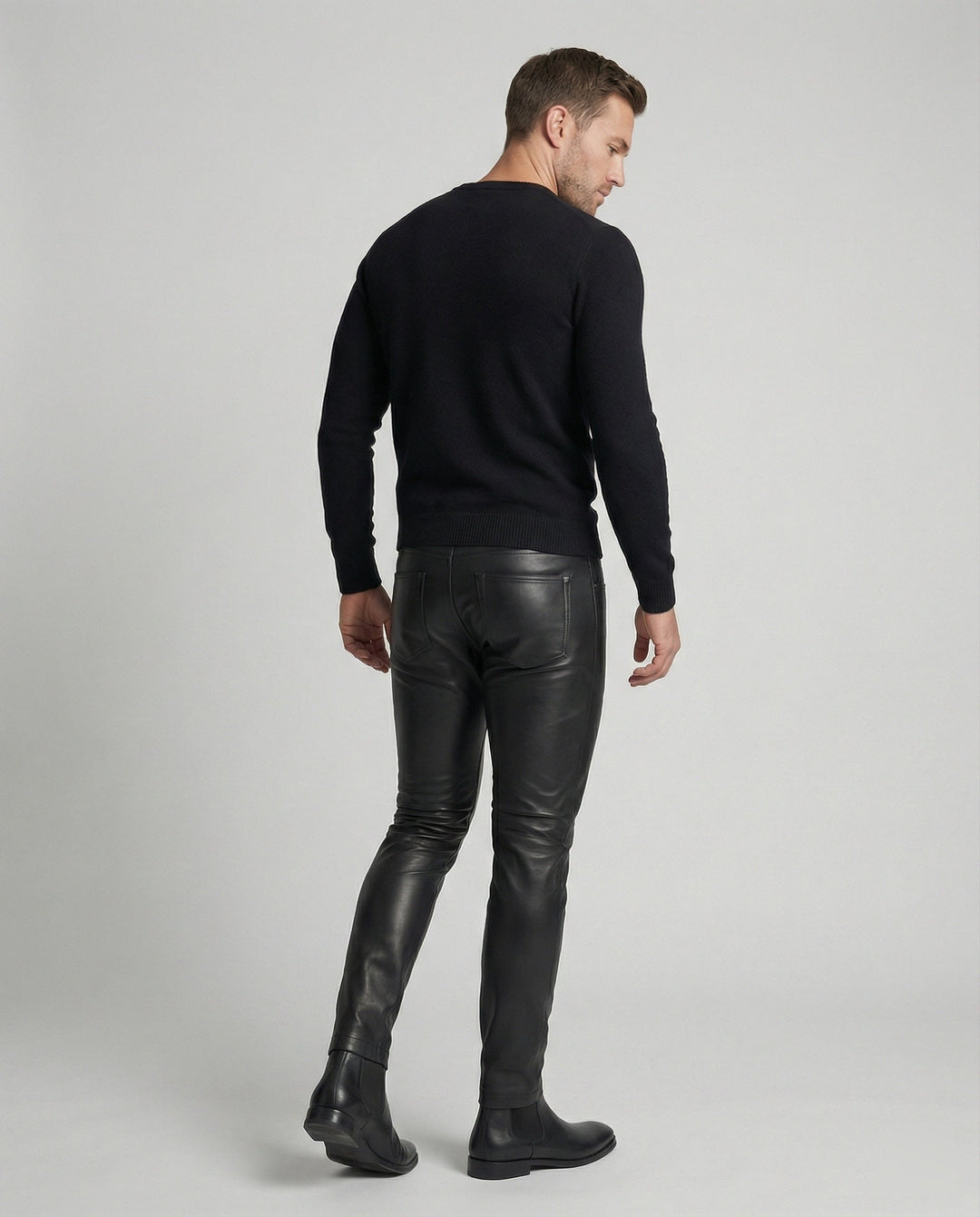 Herren Kunstleder Hose Slim Fit