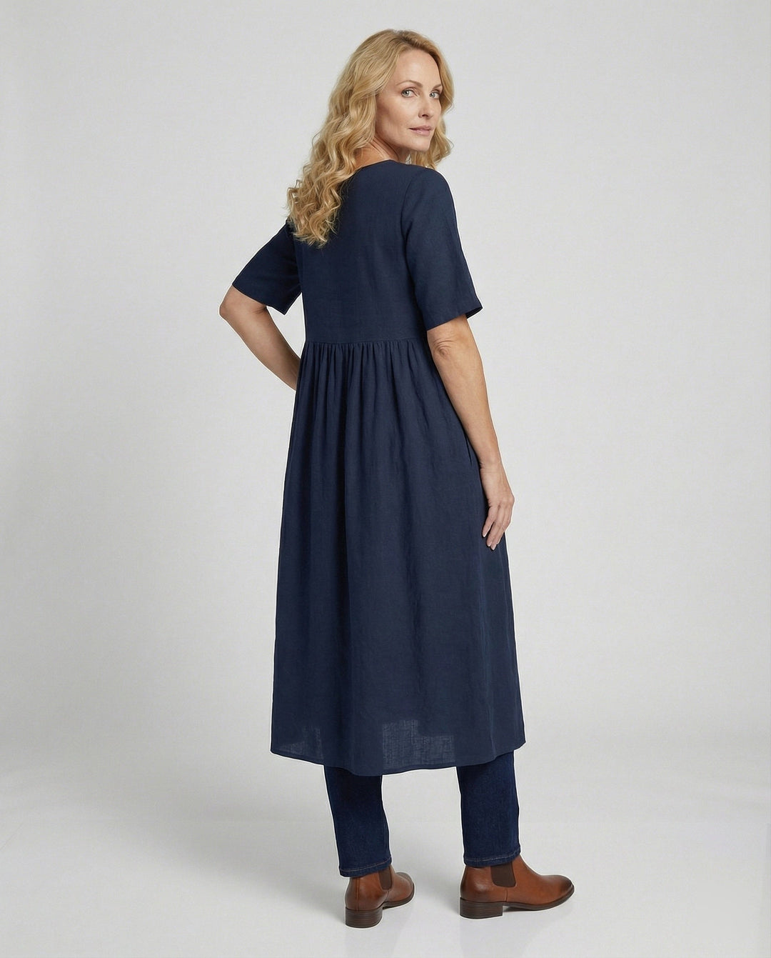 Freizeitkleid Damen Midikleid Leinenoptik