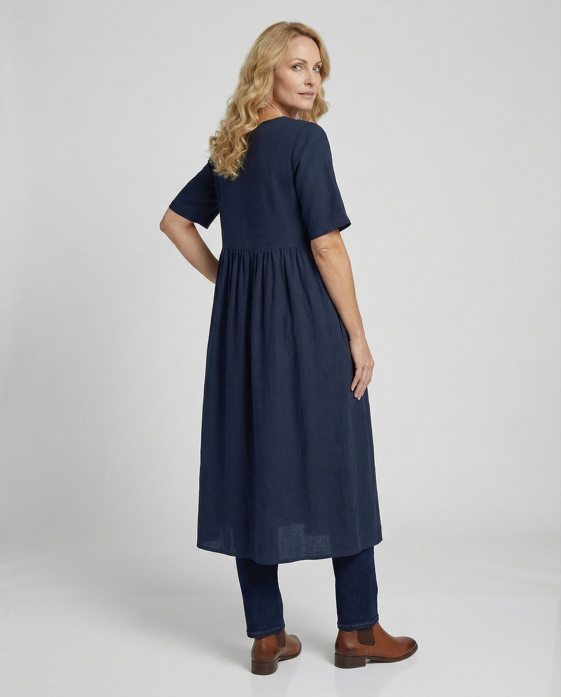 Freizeitkleid Damen Midikleid Leinenoptik