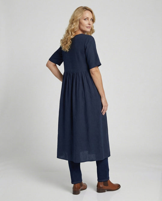 Freizeitkleid Damen Midikleid Leinenoptik