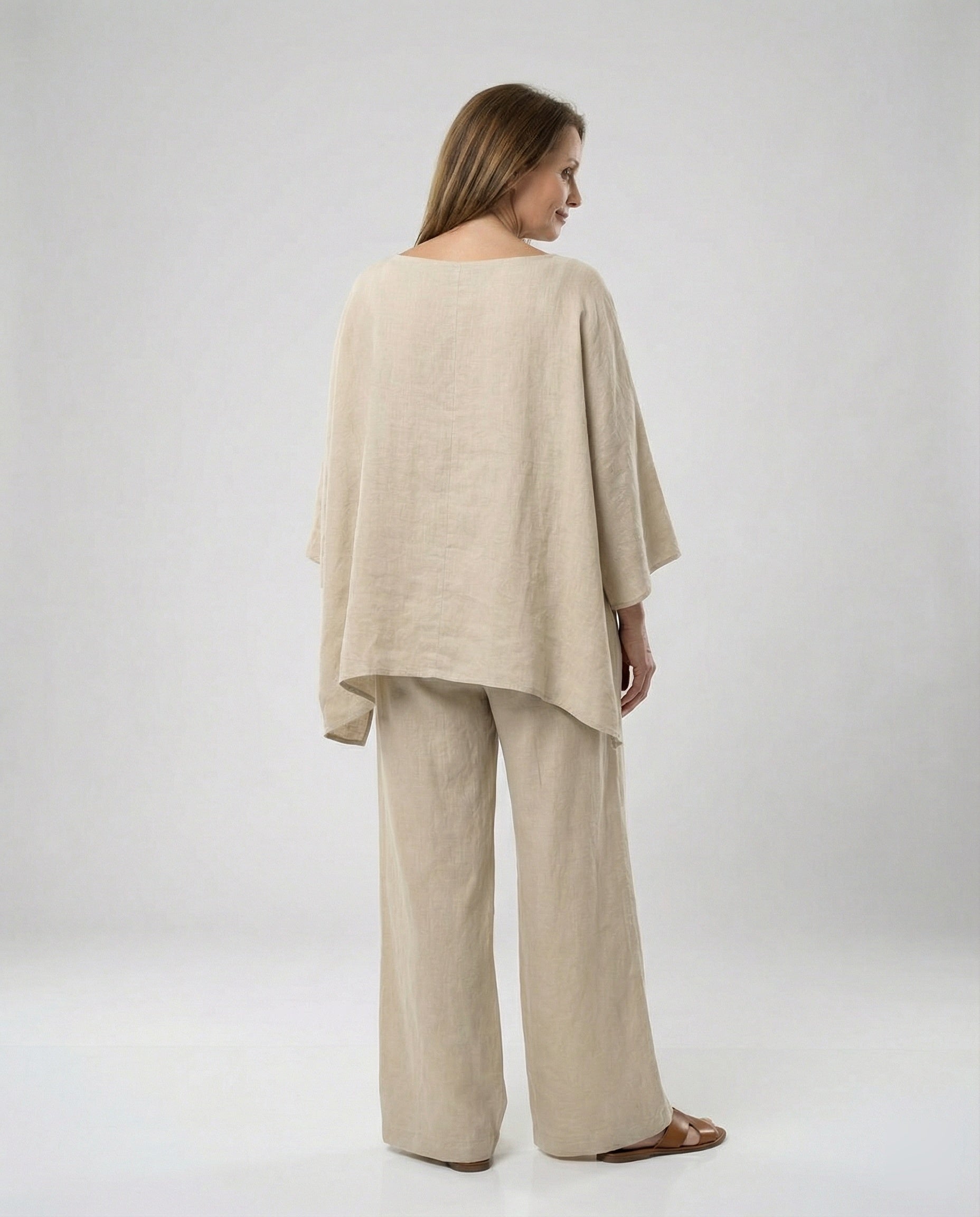 Leinen Zweiteiler Set Damen mit Palazzo-Hose