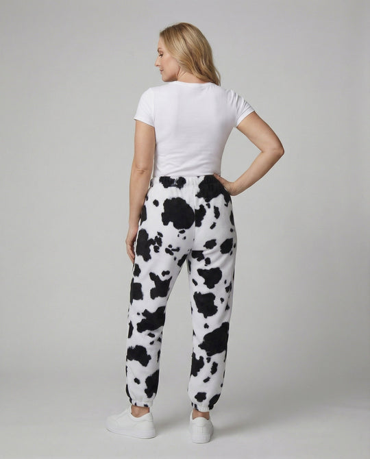 Damen Freizeithose im lässigen Cow-Print-Design mit elastischem Bund und Bündchen