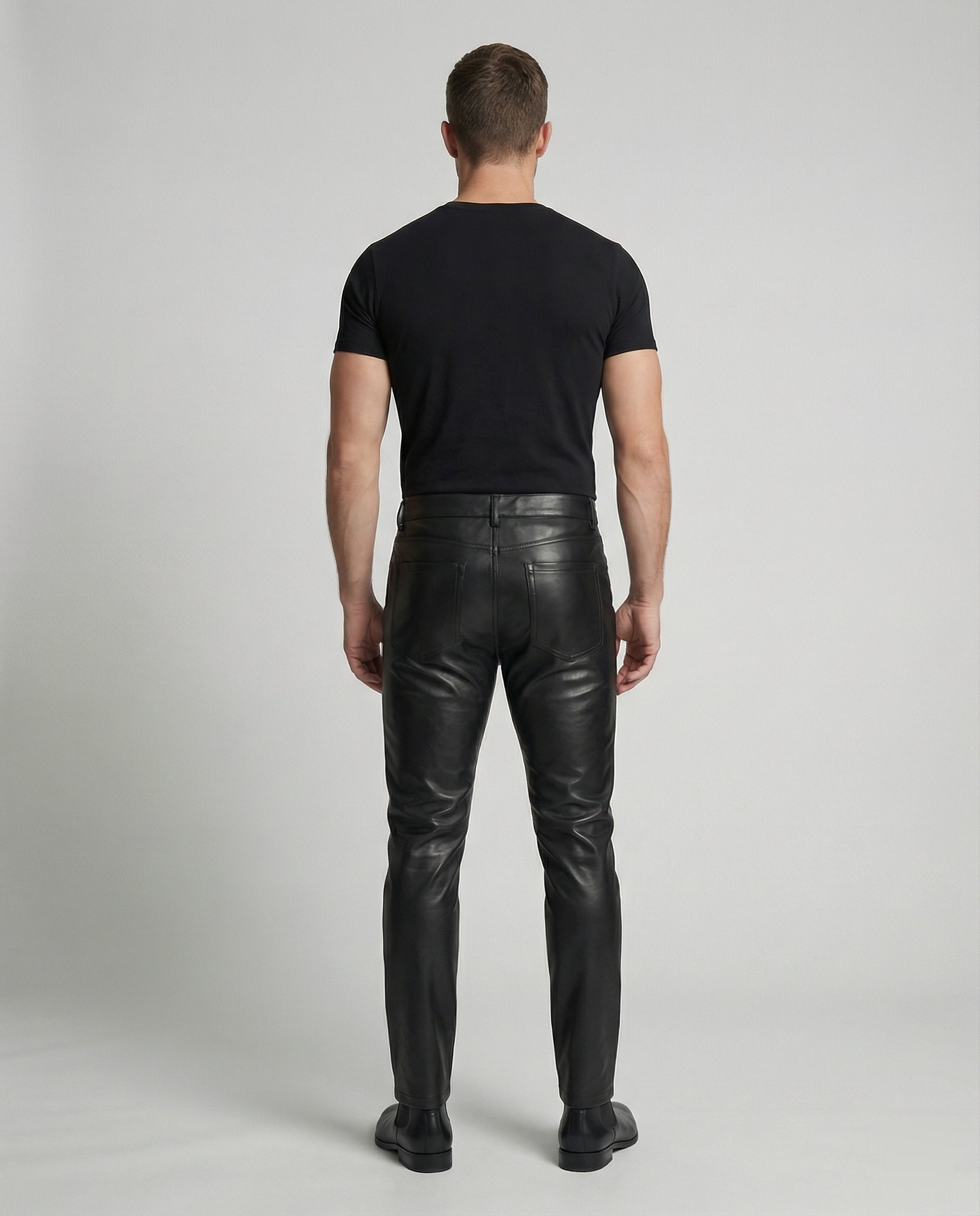 Herren Kunstleder Hose Slim Fit mit Taschen