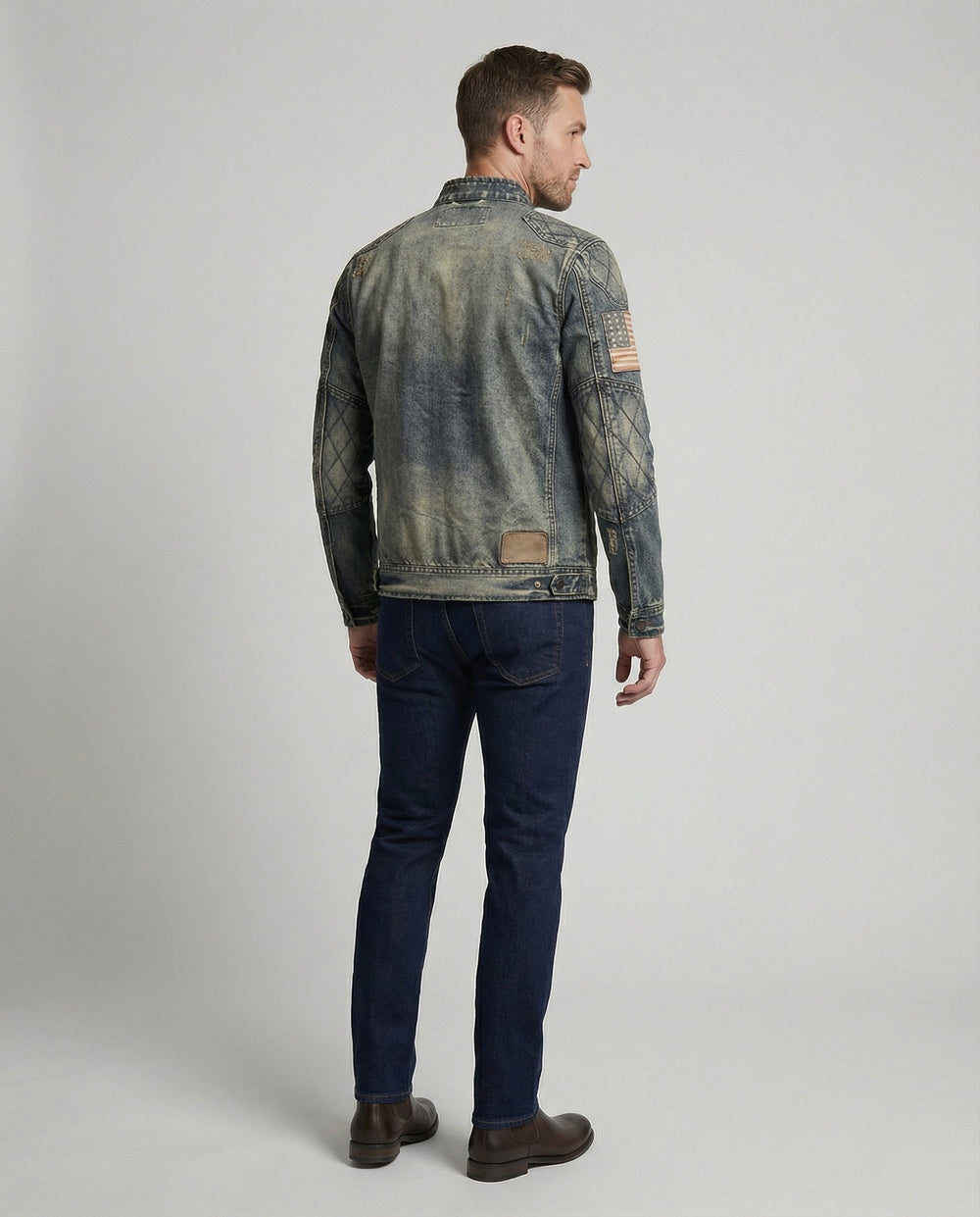 Herren Jeansjacke Biker Stil Stehkragen