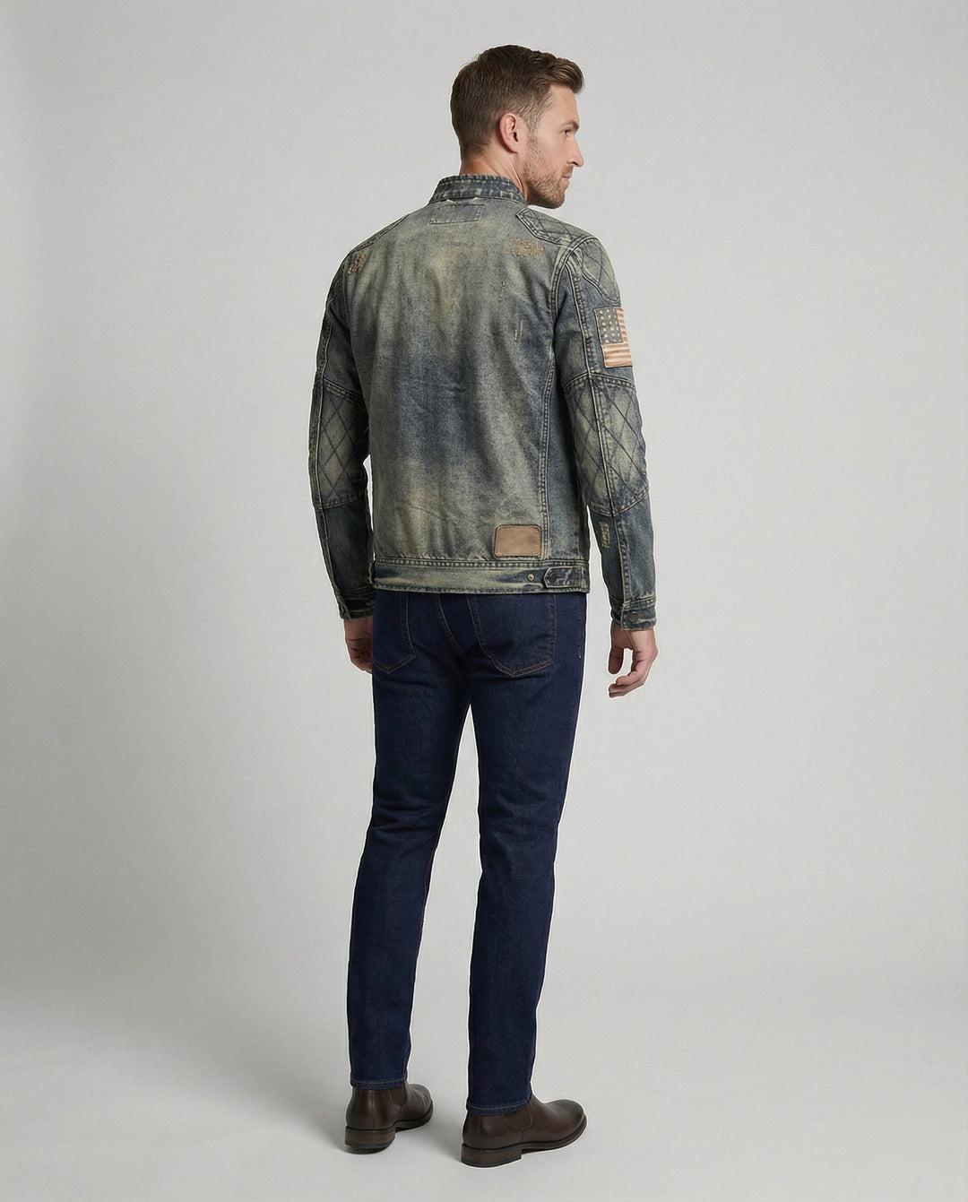 Herren Jeansjacke Biker Stil Stehkragen
