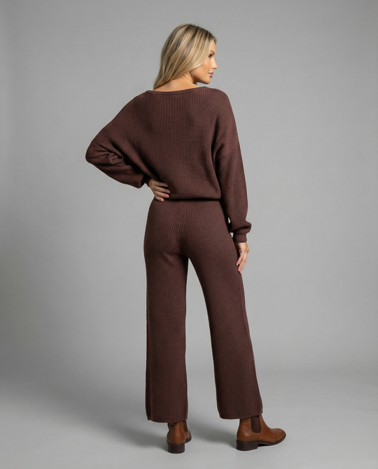 Damen Strickanzug mit lässigem Oversized-Schnitt und weiten Beinen Shopnory