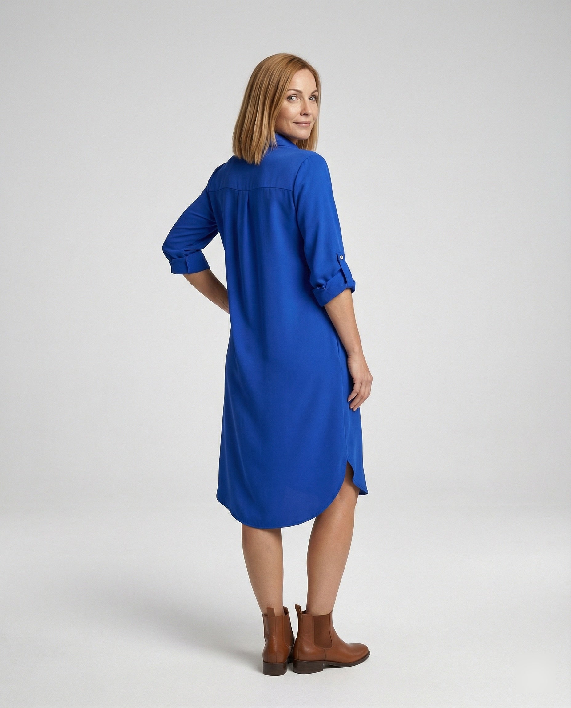 Damen Maxikleid Leinen Hemdbluse