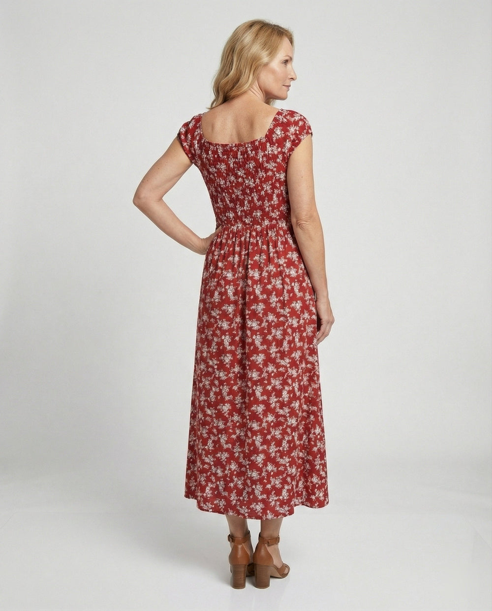Damen Midikleid Smockbund Sommer