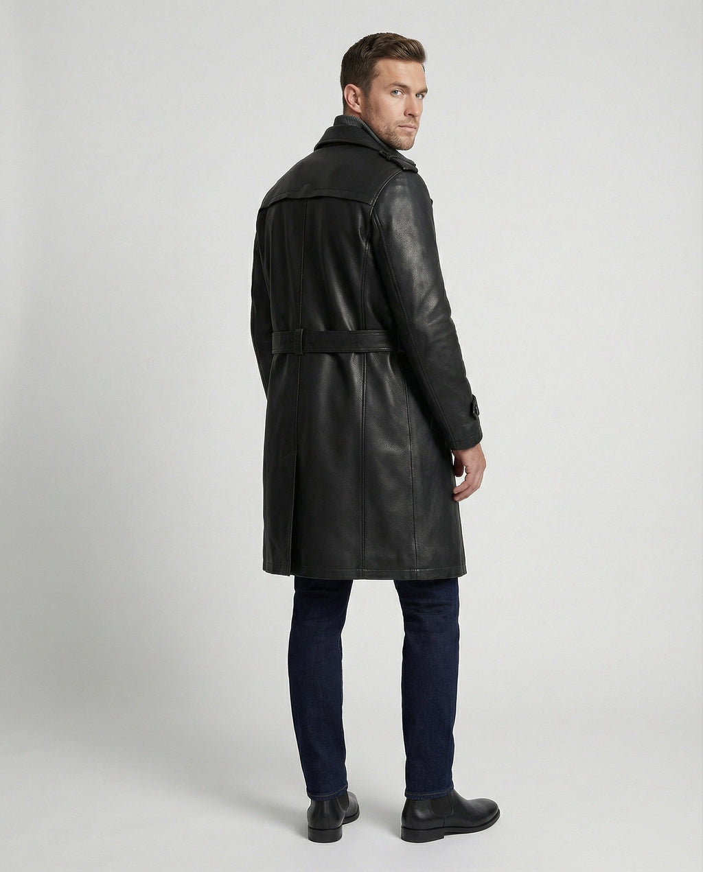 Doppelreihiger Leder-Trenchcoat Herren