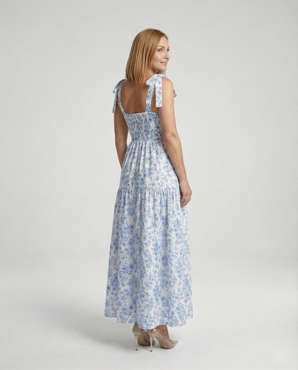 Damen Blumenkleid Maxikleid mit Volants