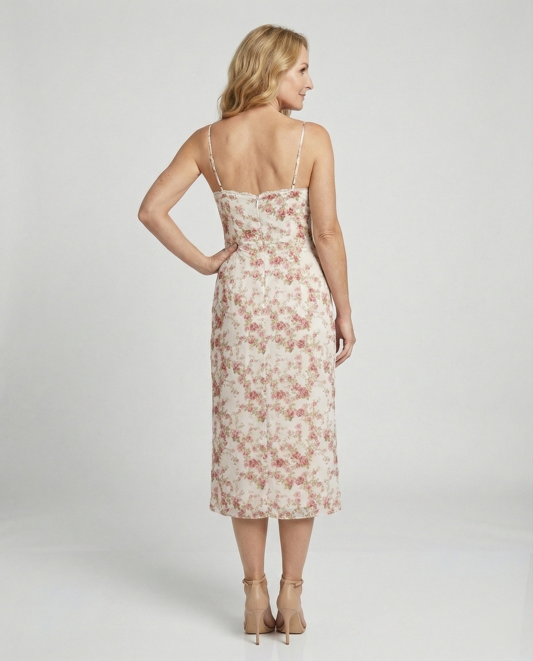 Damen Blumenkleid mit Plissee-Rock und Schlitz