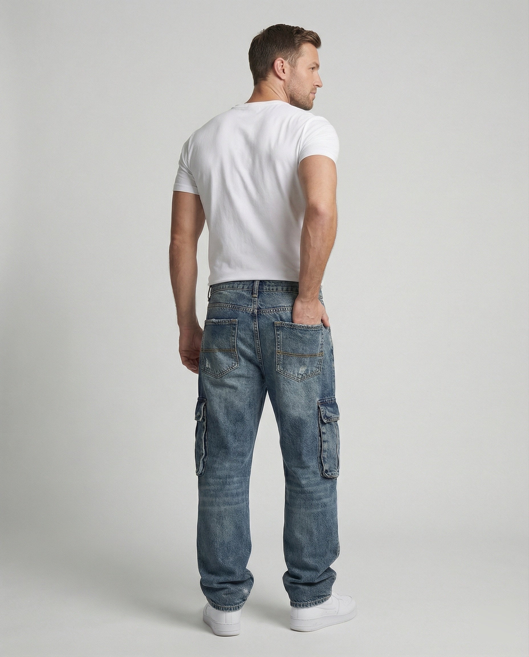 Herren Cargo Jeans weit mit Taschen