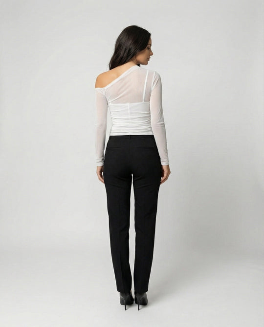 Damen Elegantes asymmetrisches Oberteil mit schulterfreiem Design und Raffung