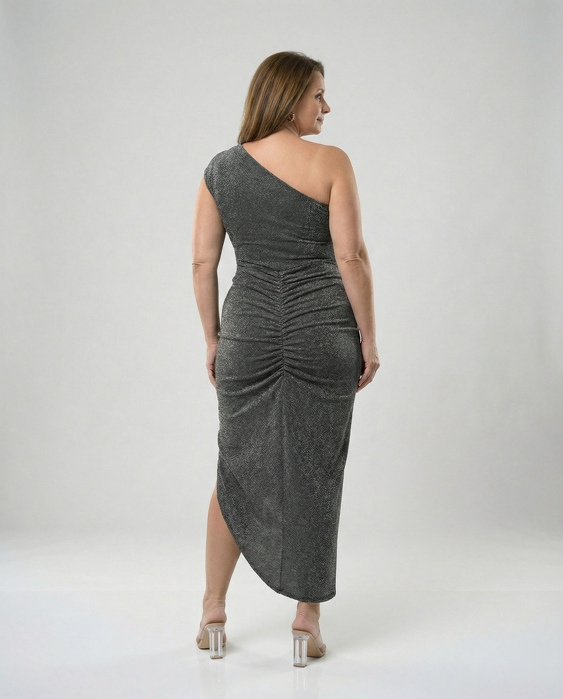Damen Maxikleid Ein-Schulter mit Schlitz