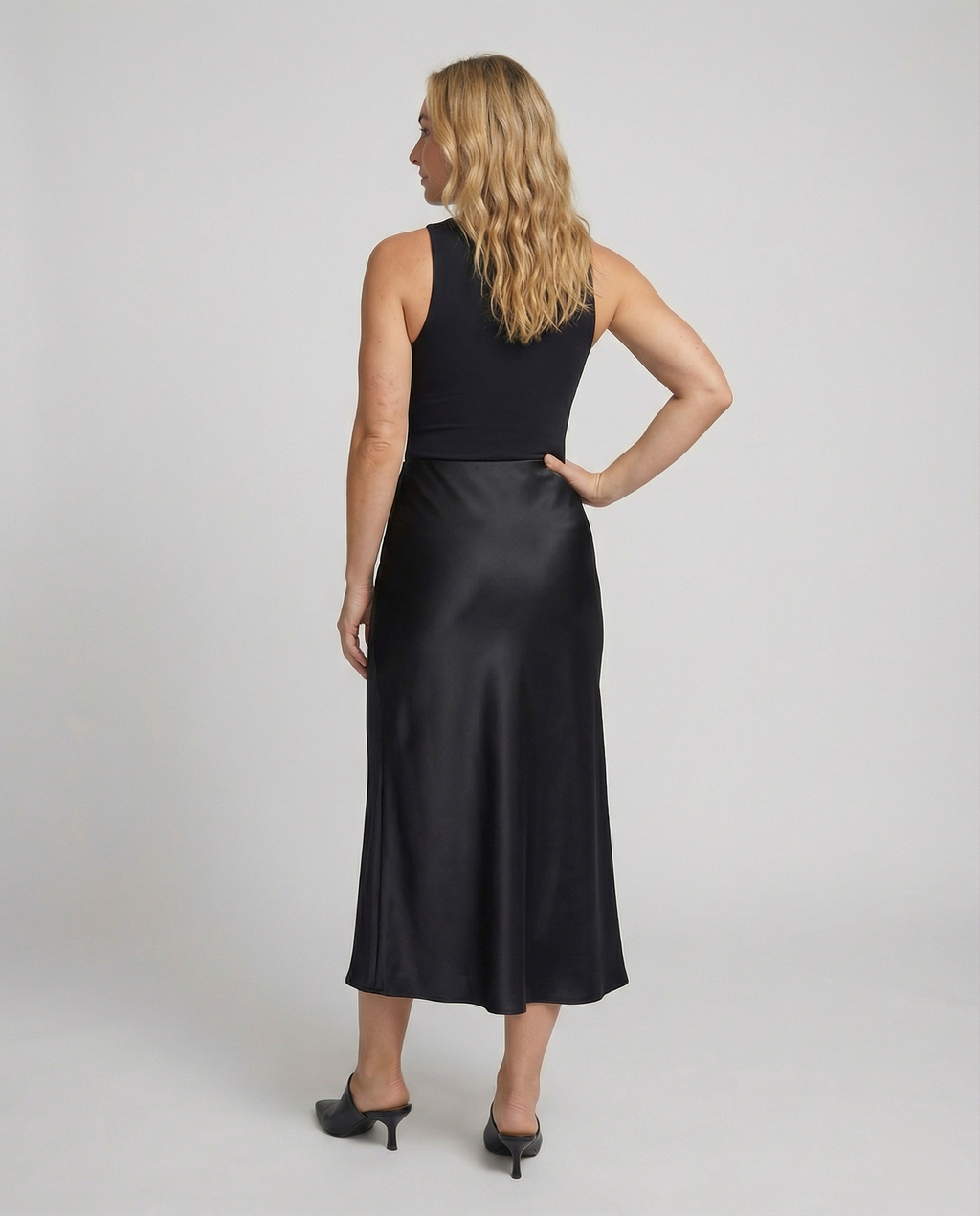Satinrock Schwarz Damen Maxi Elegant und fließend