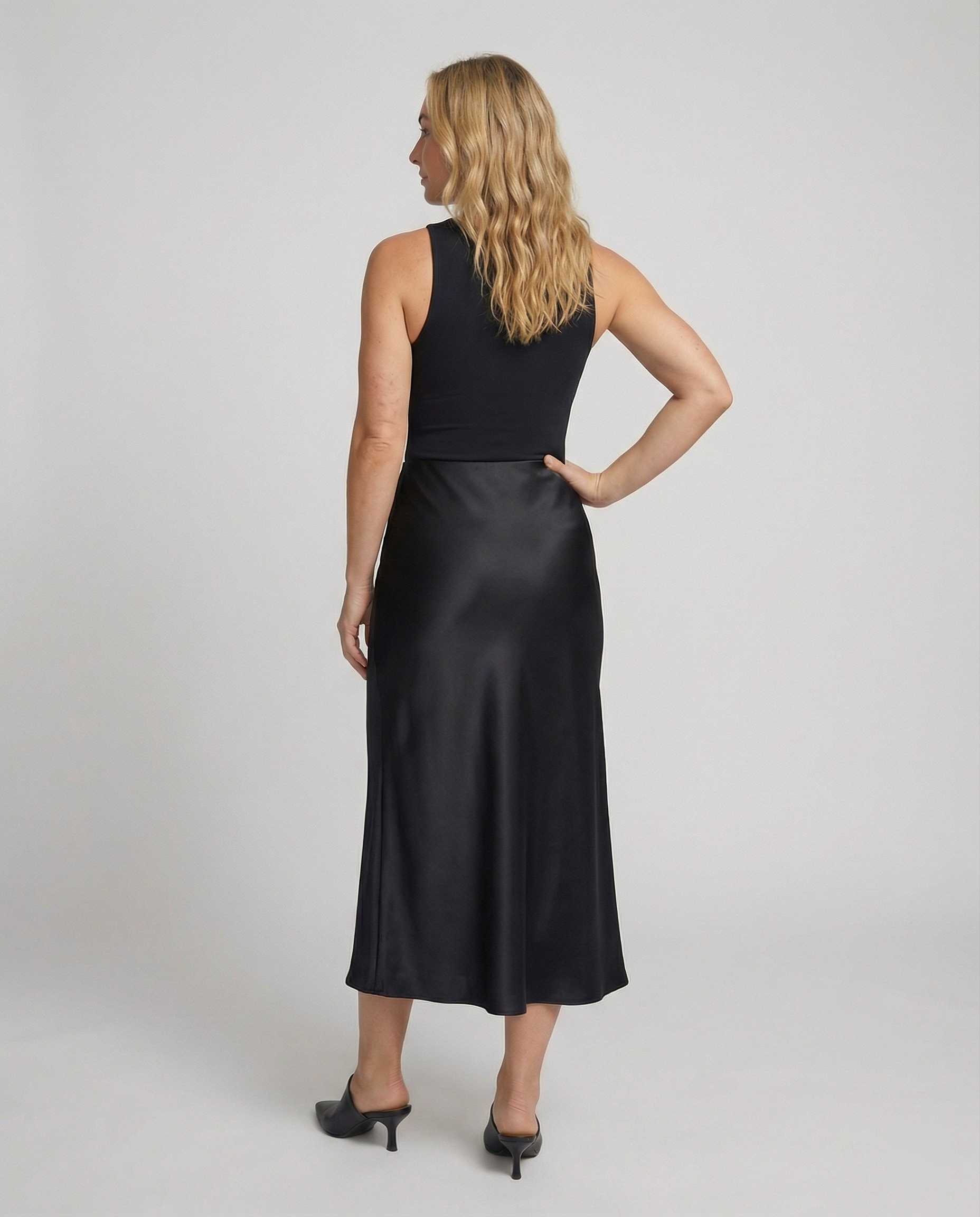 Satinrock Schwarz Damen Maxi Elegant und fließend