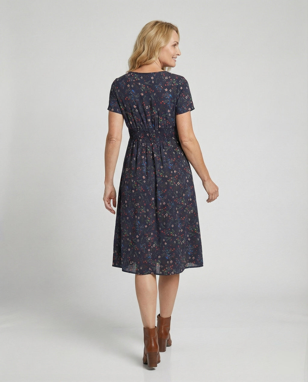 Damen Midikleid gesmokte Taille