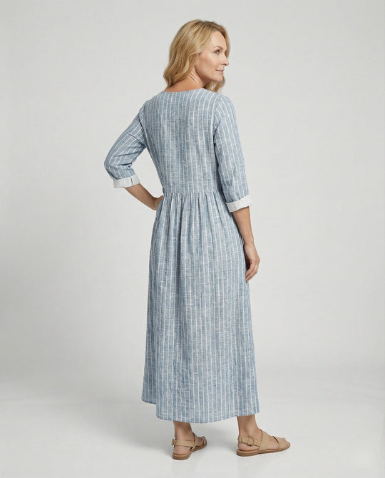 Damen Boho Maxikleid Sommer Leinenoptik