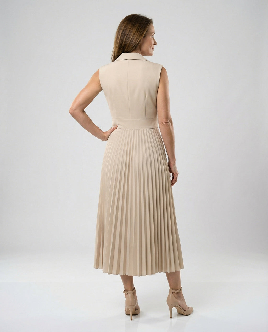 Damen Midikleid ärmellos mit Plisseerock
