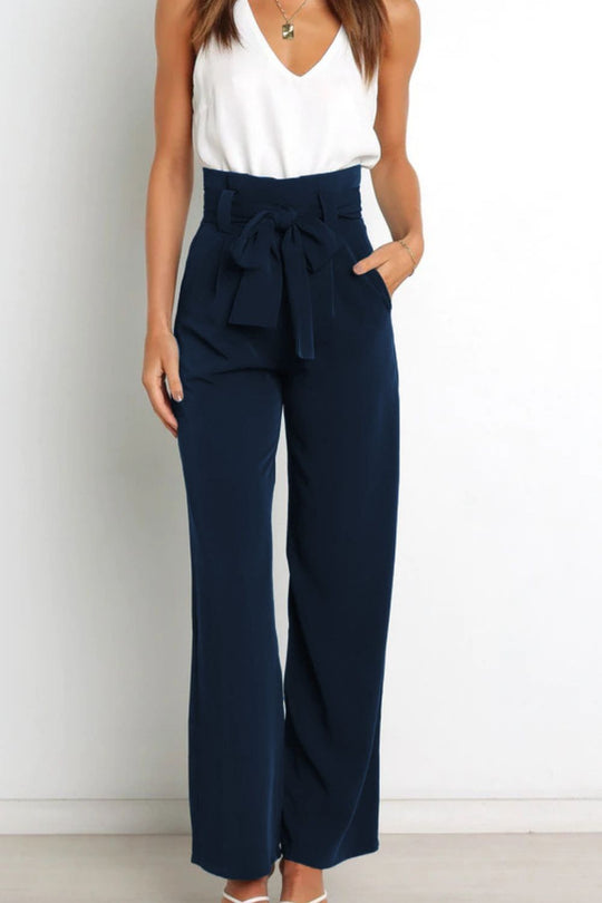 Hohe Taille Paperbag Hose mit Schleifendetail