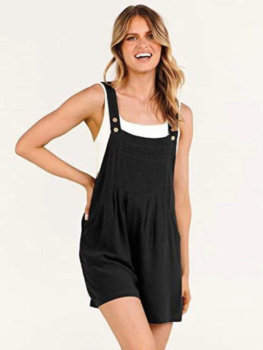 Jumpsuit-Shorts aus Baumwolle und Leinen mit weitem Bein