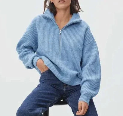 dicker Strickpullover mit Reißverschlusskragen für herbstliche Schichten