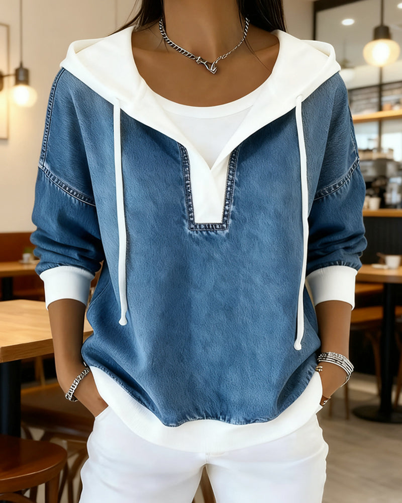 Sweatshirt mit Schnürung und Denim Einsätzen