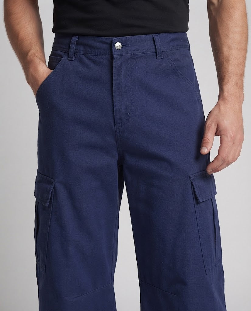 Herren Weite Workstyle-Cargo-Palazzo-Hose mit tiefem Schritt, Knieabnähern und großen Klappentaschen Shop Nory