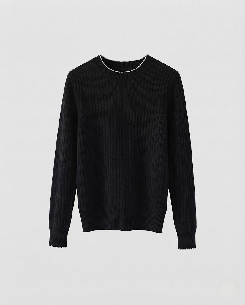Damen Feiner Rippenstrick-Pullover mit kontrastierter Kantenverzierung und legerer Silhouette Shop Nory