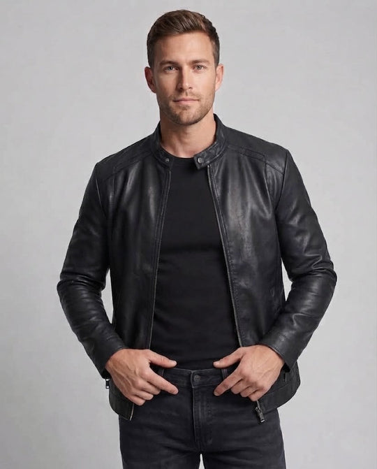 Herren Modische Kunstlederjacke mit Stehkragen Shop Nory 1788321813