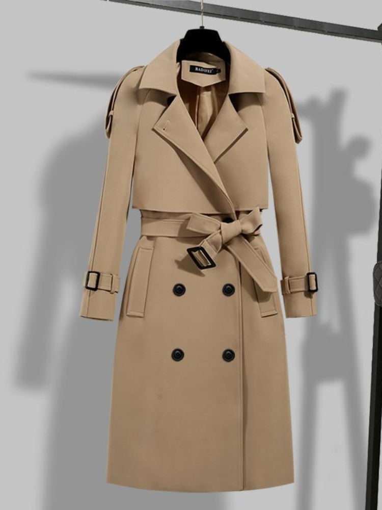 Eleganter langer Trenchcoat - Doppelt gefüttert & mit Gürtel