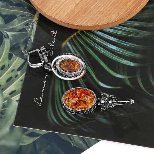 Retro Blumenohrringe mit Bernstein - Nora | Shop Nory