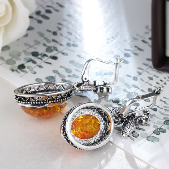 Retro Blumenohrringe mit Bernstein - Nora | Shop Nory