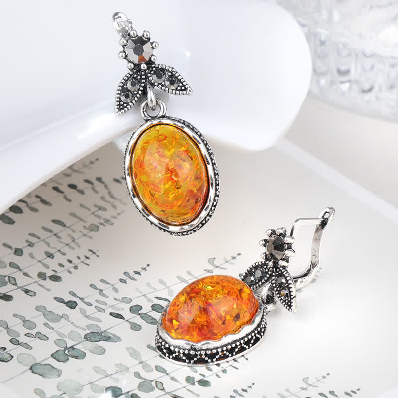 Retro Blumenohrringe mit Bernstein - Nora | Shop Nory