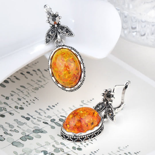 Retro Blumenohrringe mit Bernstein - Nora | Shop Nory