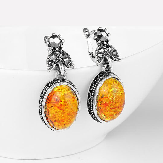 Retro Blumenohrringe mit Bernstein - Nora | Shop Nory