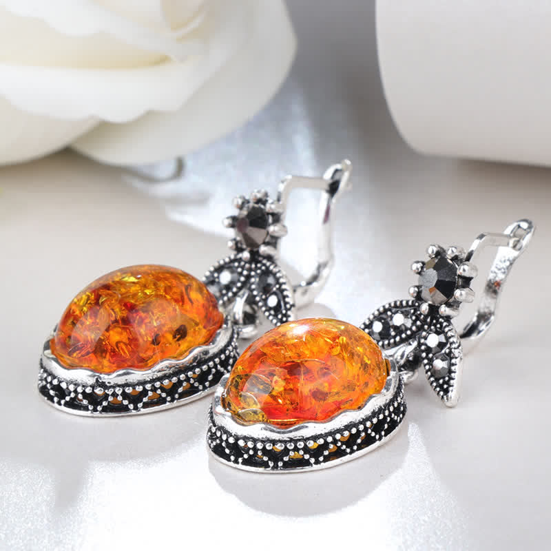 Retro Blumenohrringe mit Bernstein - Nora | Shop Nory