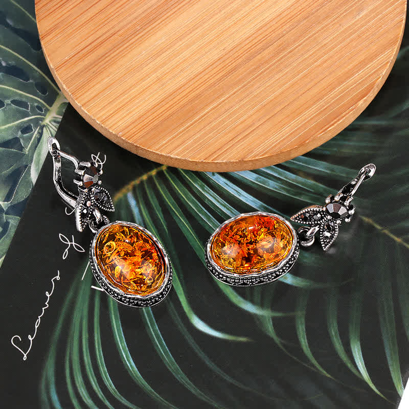 Retro Blumenohrringe mit Bernstein - Nora | Shop Nory