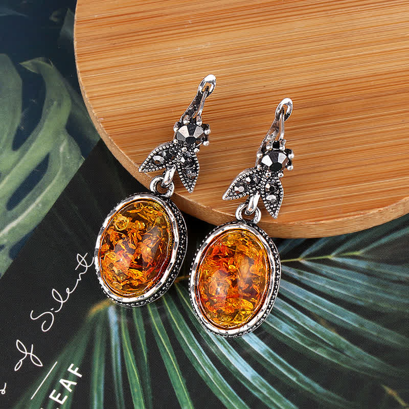 Retro Blumenohrringe mit Bernstein - Nora | Shop Nory