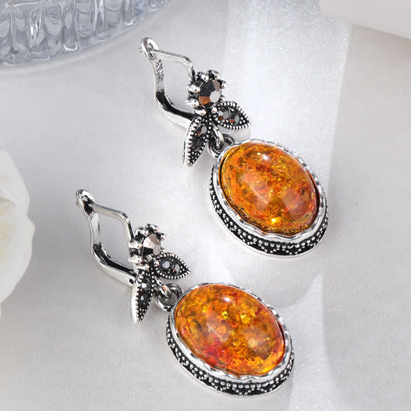 Retro Blumenohrringe mit Bernstein - Nora | Shop Nory
