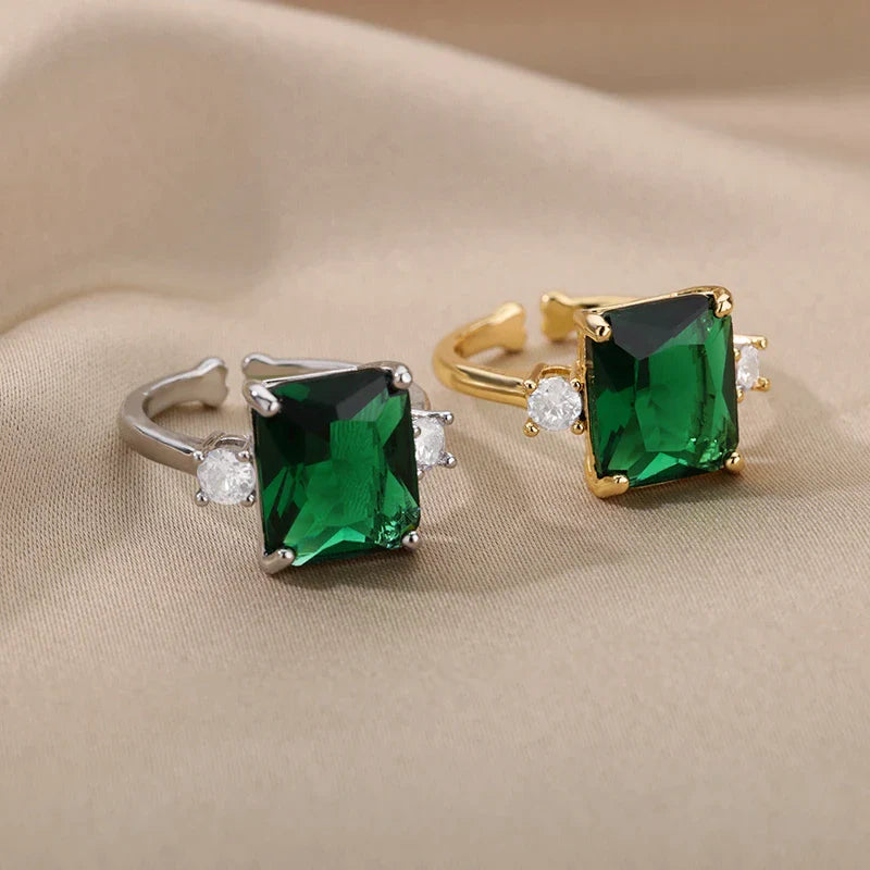 Großer grüner Zirkon viereckiger Steinring | Shop Nory