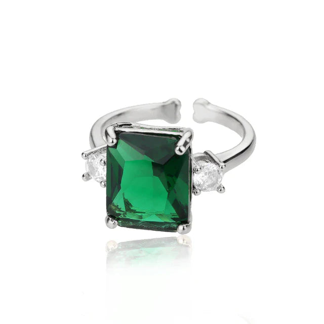 Großer grüner Zirkon viereckiger Steinring | Shop Nory