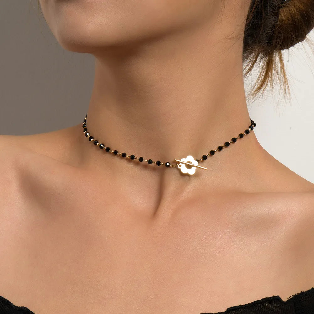 Schwarze Kristallglasperlen Kette Choker Halskette | Shop Nory