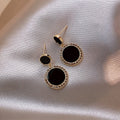 Schwarze runde Rhinestone-Hängohrringe | Shop Nory
