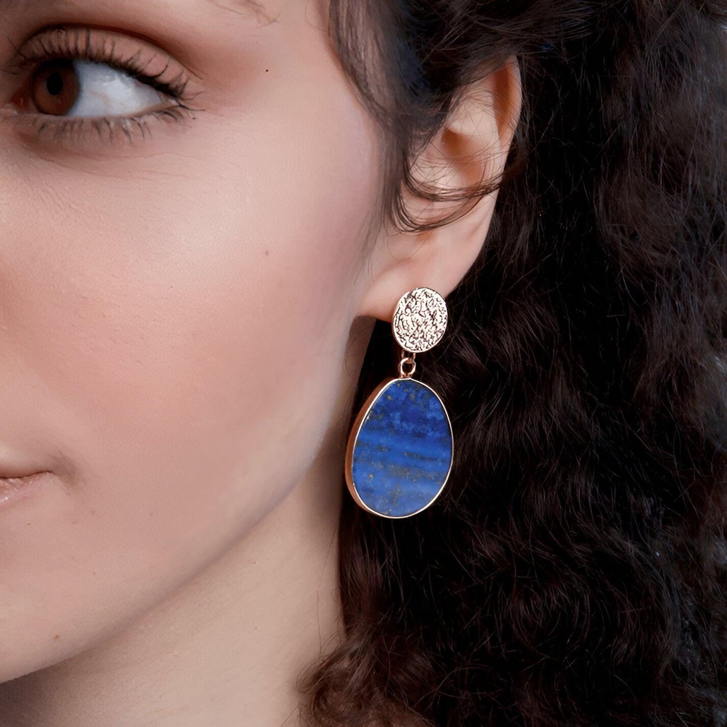 Stilvolle Lapis- und Tigerauge-Ohrringe - Althea | Shop Nory